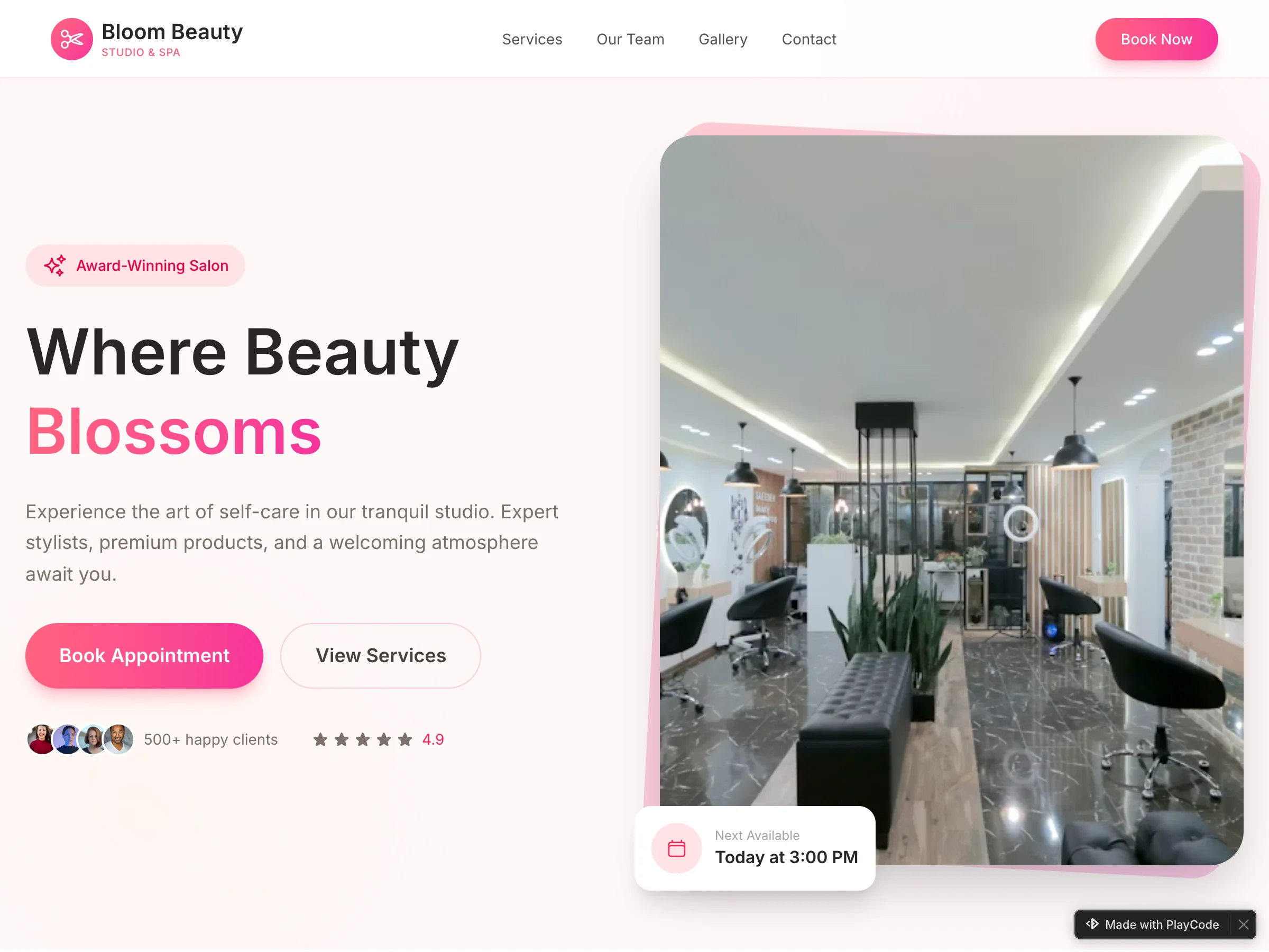 Beauty salon website built with PlayCode AI