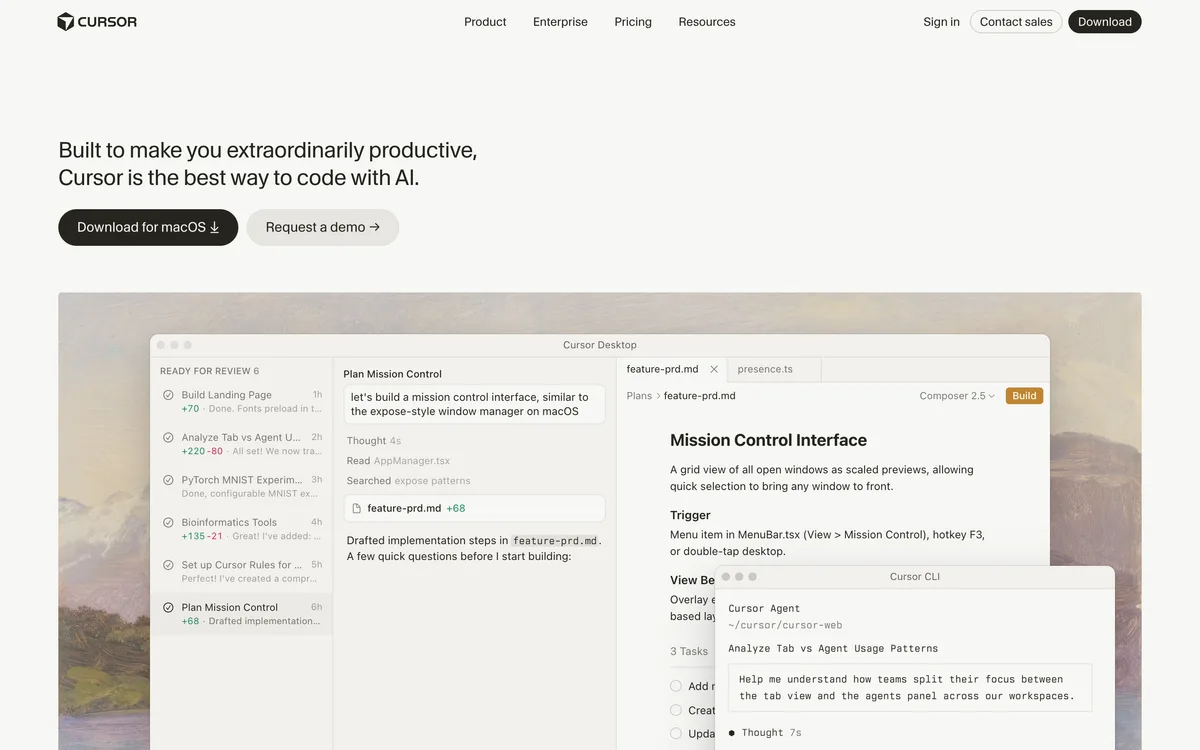 Cursor homepage, May 2026