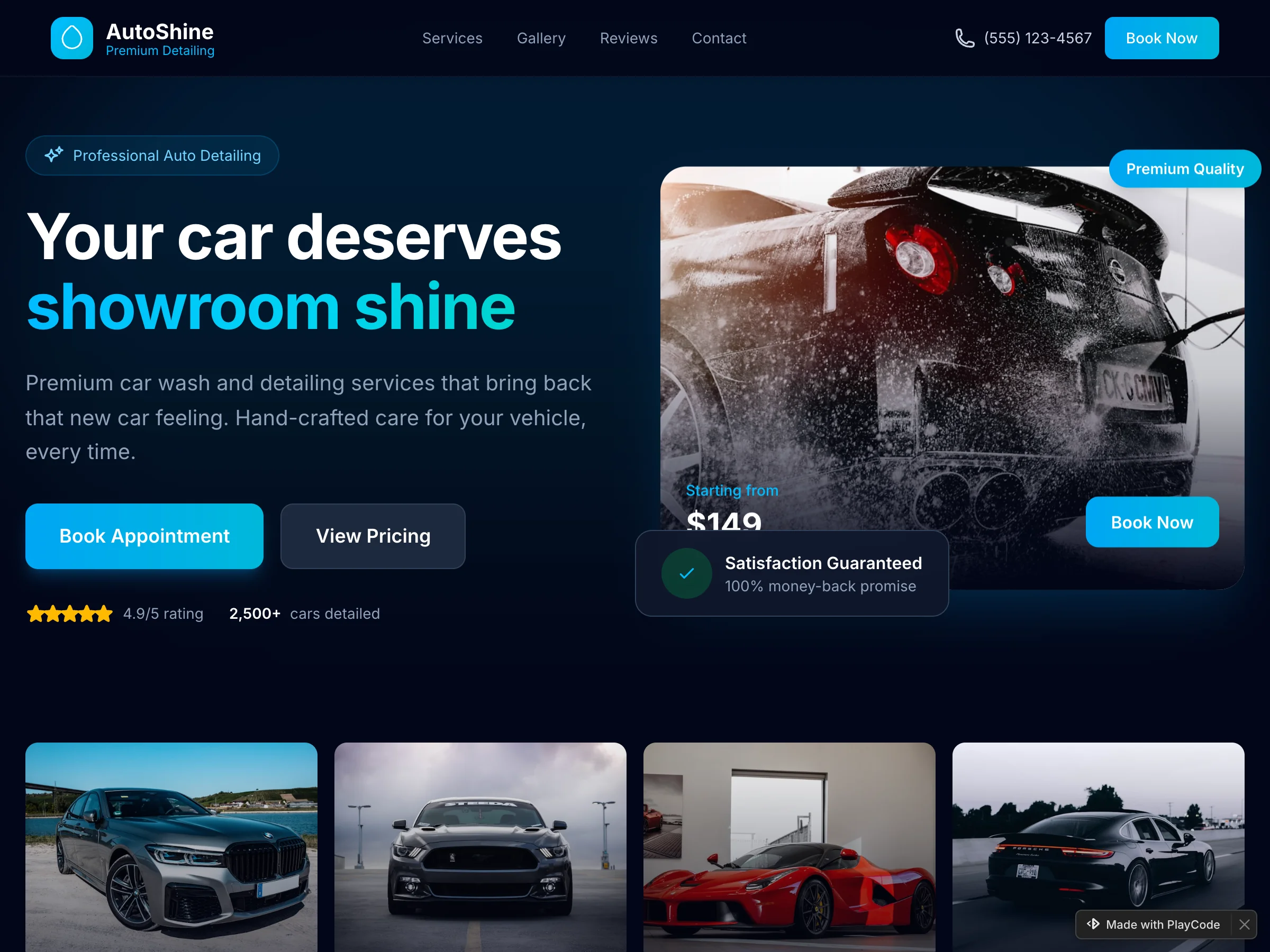 Car detailing website built with PlayCode AI