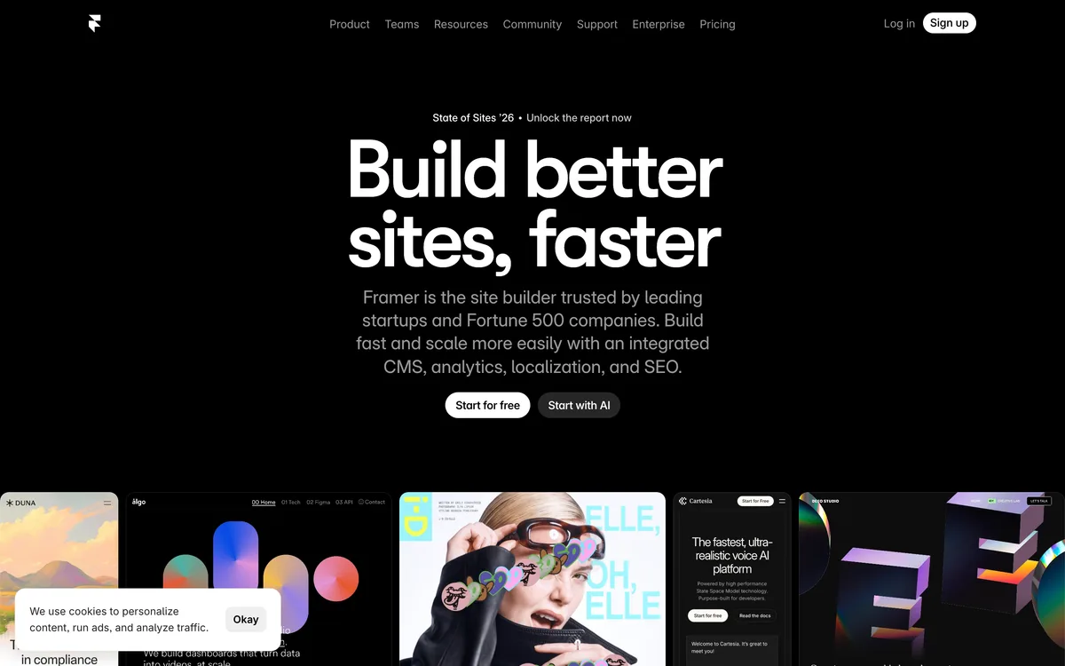 Historical Framer homepage captured in May 2026