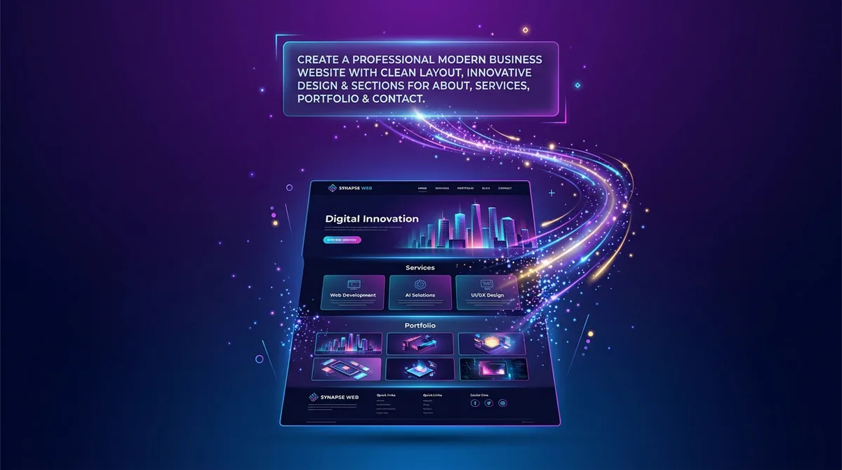 AI transforming a text prompt into a complete professional website