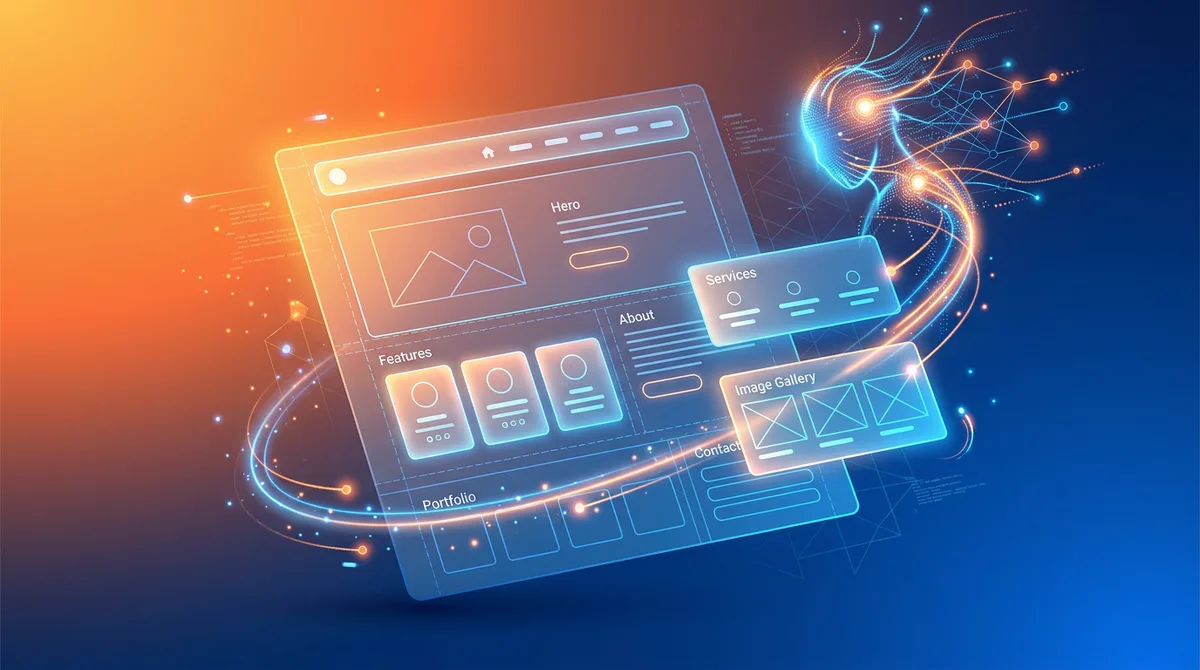 AI generating a polished one-page website from a simple text description