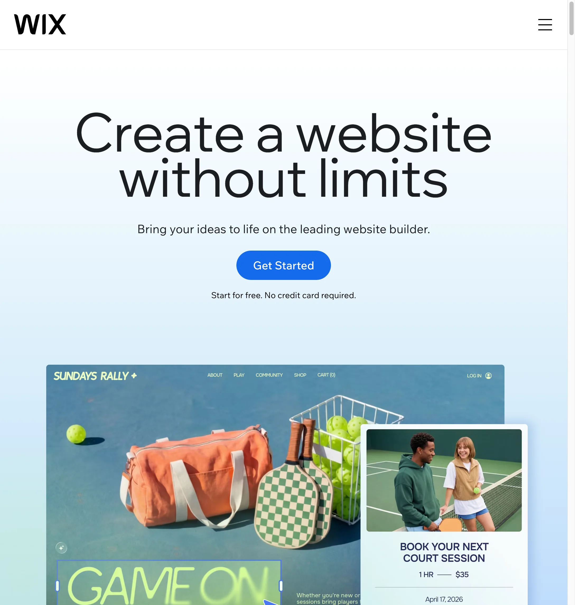 Wix homepage - Create a website without limits