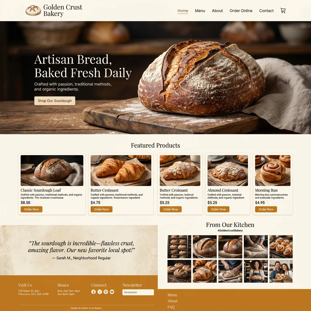 Modern bakery website after AI redesign