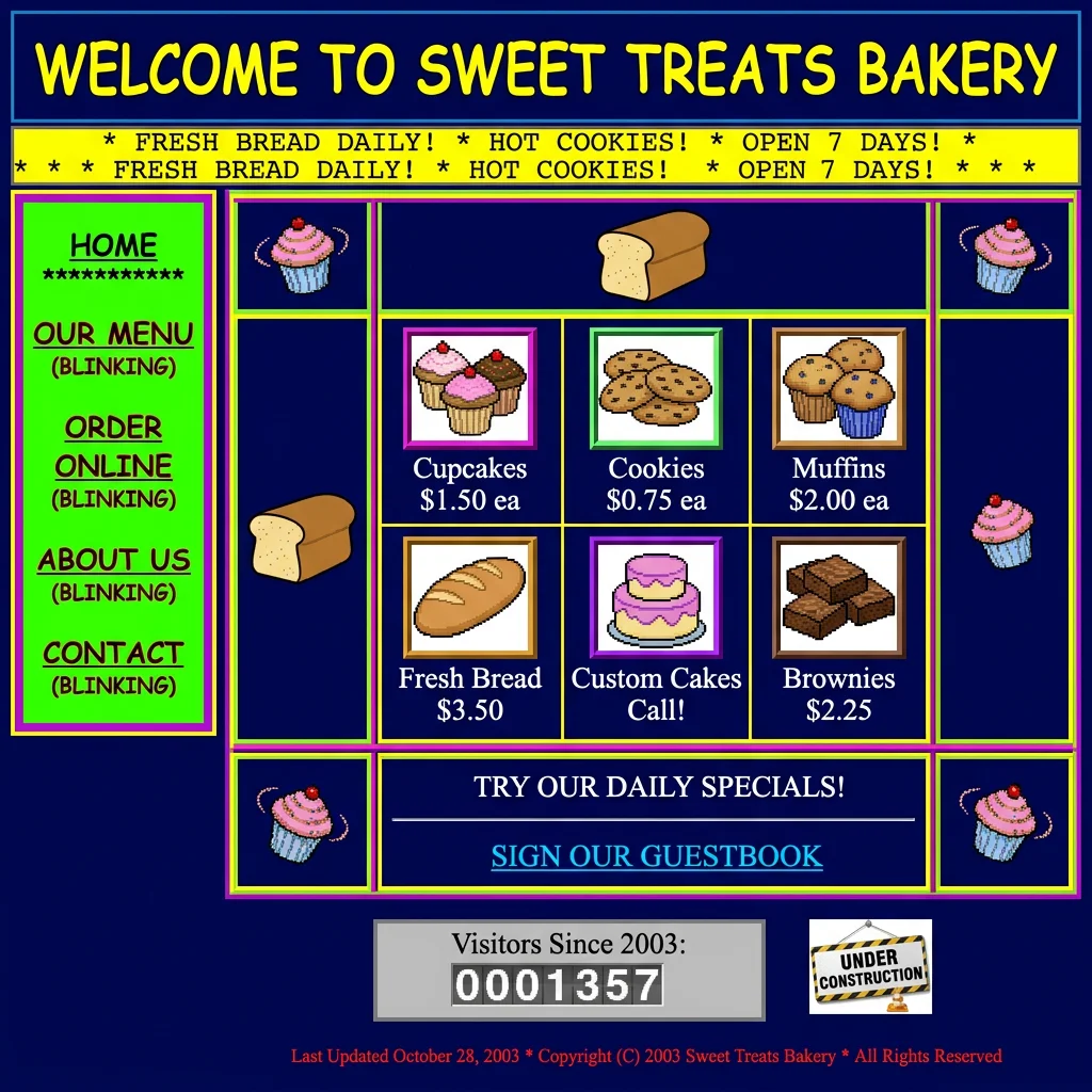 Outdated bakery website before AI redesign