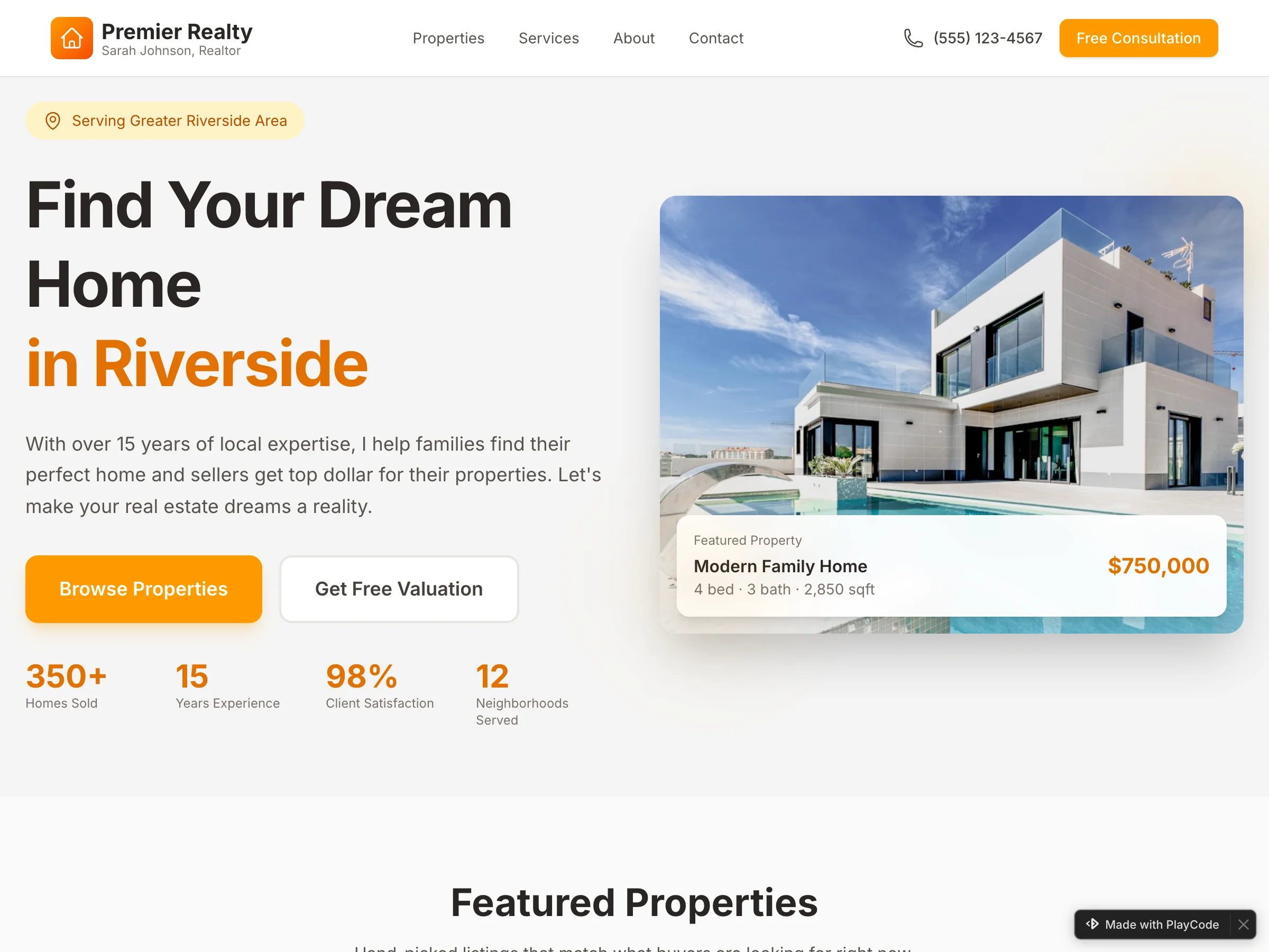 Real estate website built with PlayCode AI