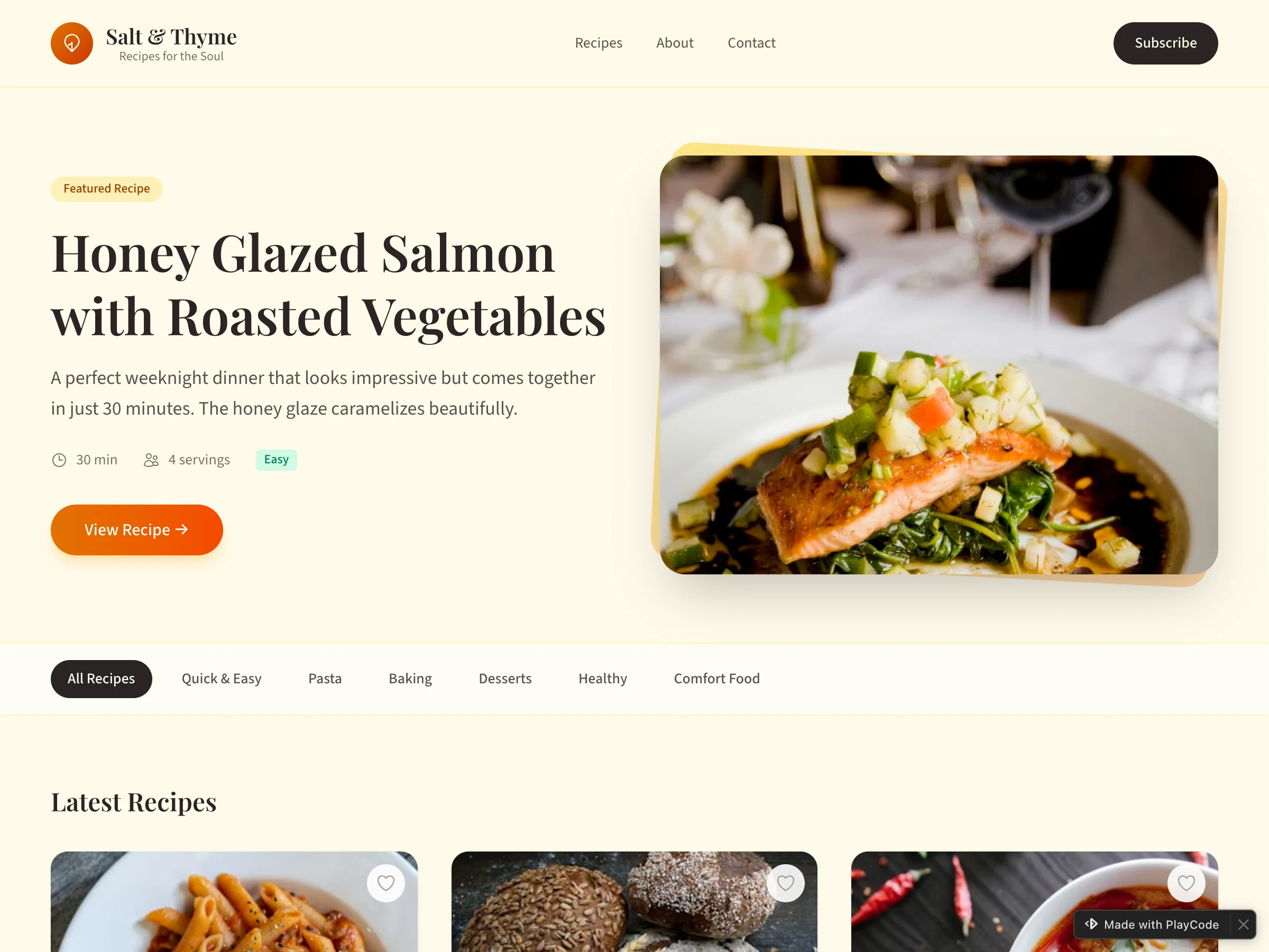 Restaurant website built with PlayCode AI