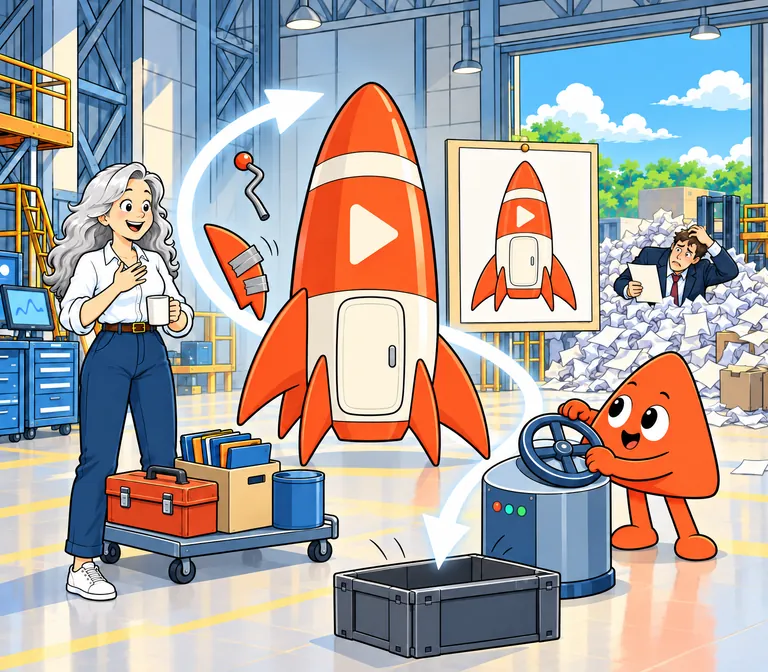Play turns a big wheel back, and a clumsy taped-on fin floats off the rocket until it matches its saved photo.