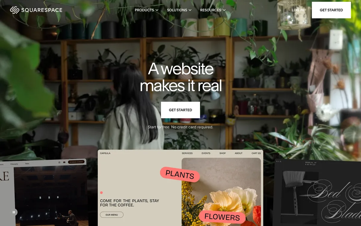 Historical Squarespace homepage captured in May 2026