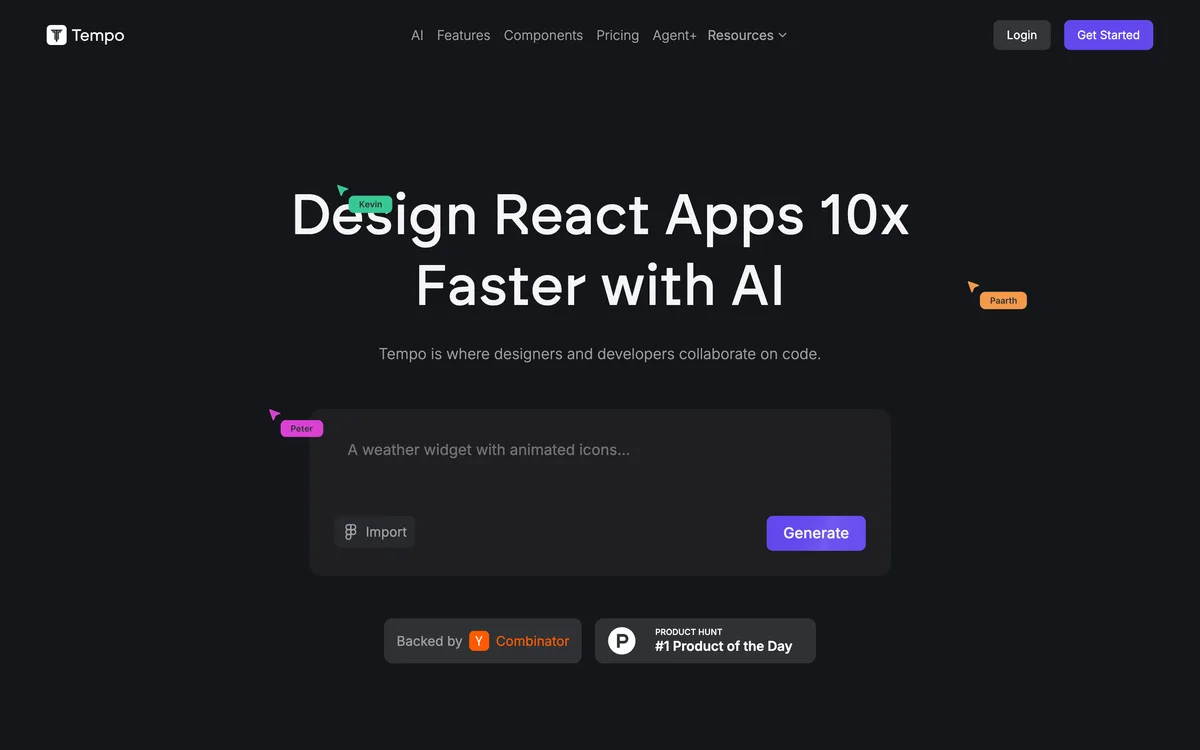 Tempo Labs homepage, May 2026
