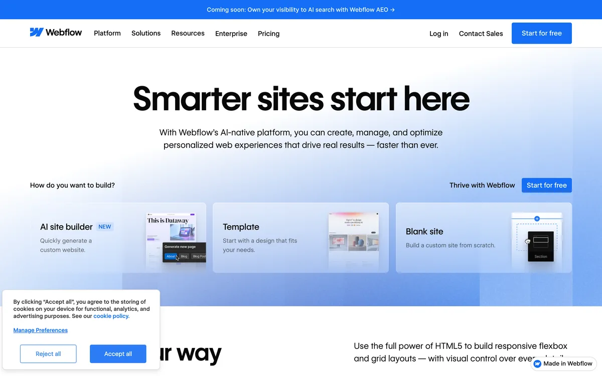 Historical Webflow homepage captured in May 2026