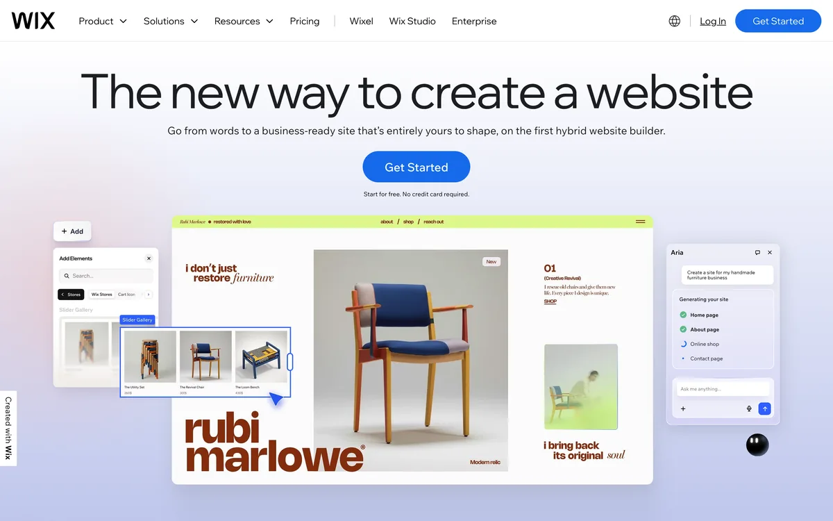 Historical Wix homepage captured in May 2026