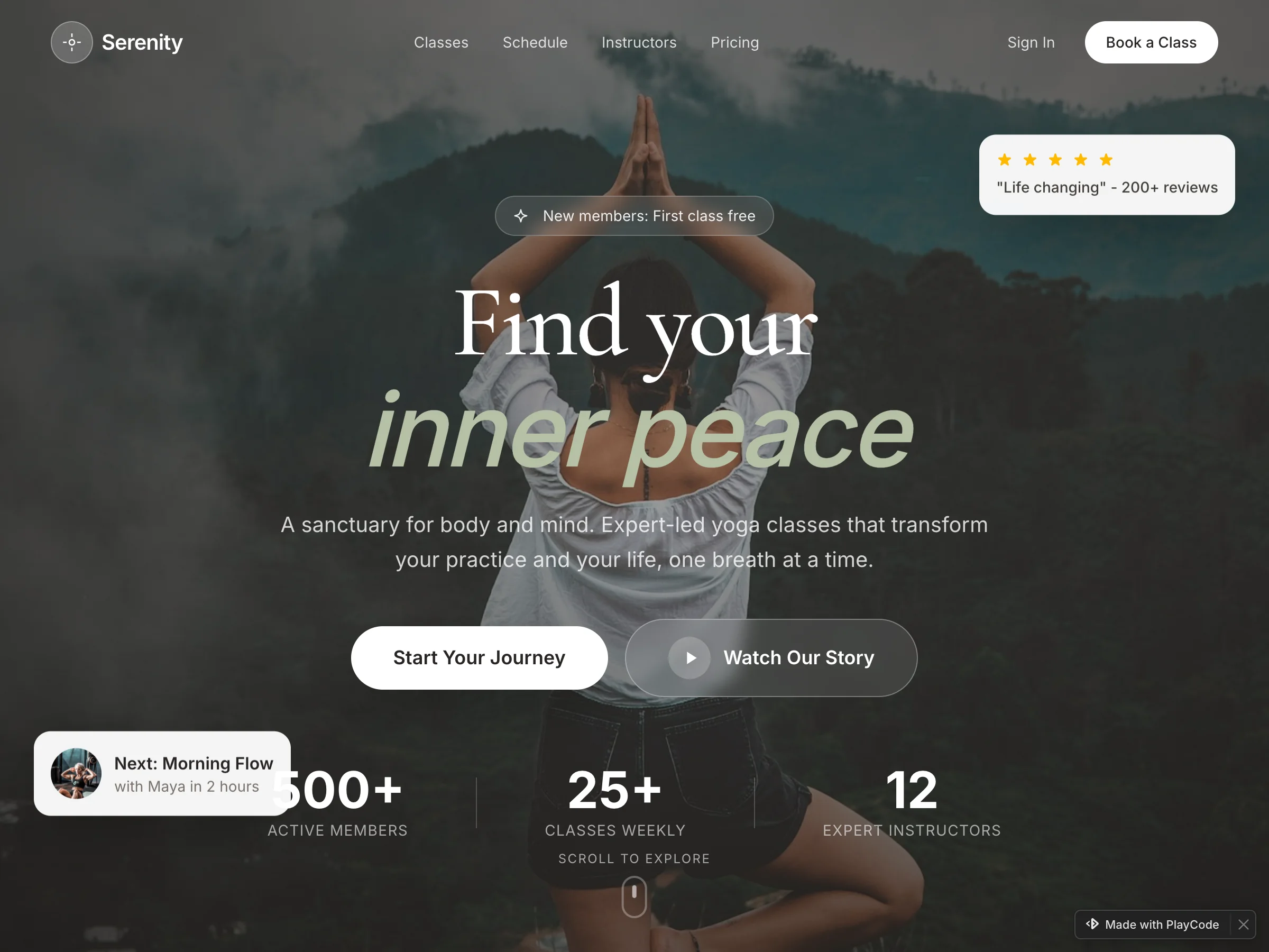 Yoga studio website built with PlayCode AI