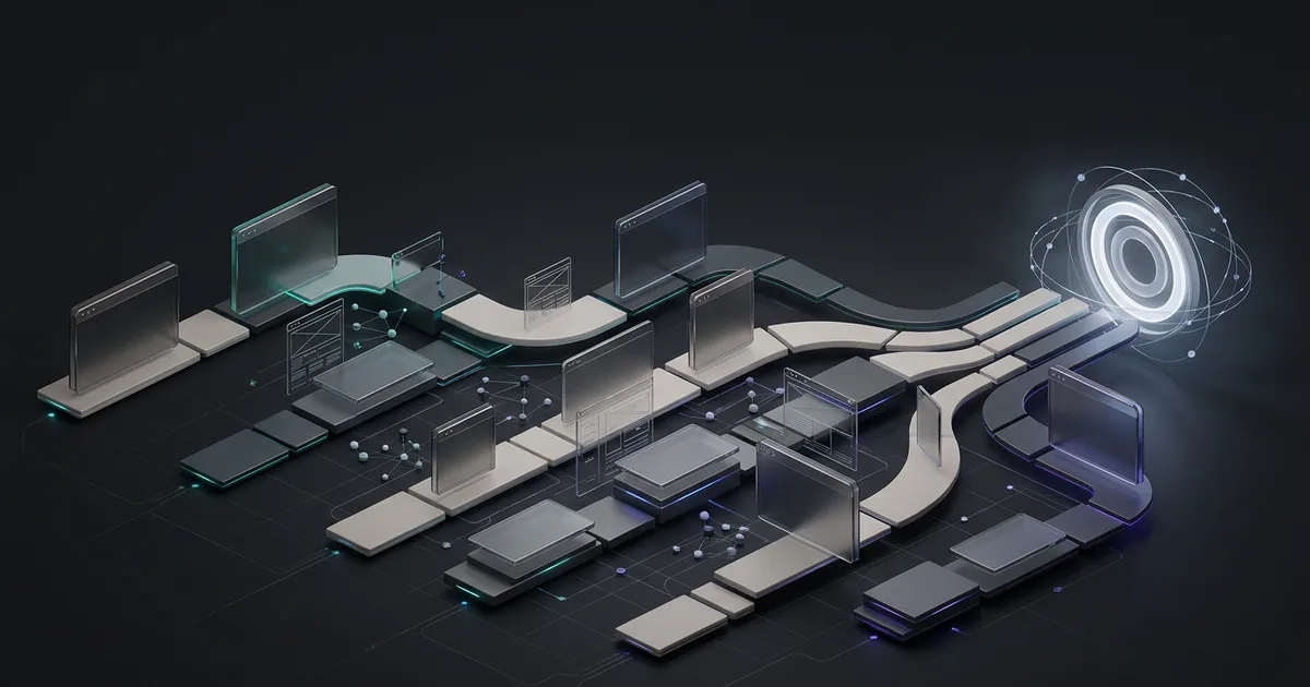 Abstract architectural paths leading through a connected website publishing system