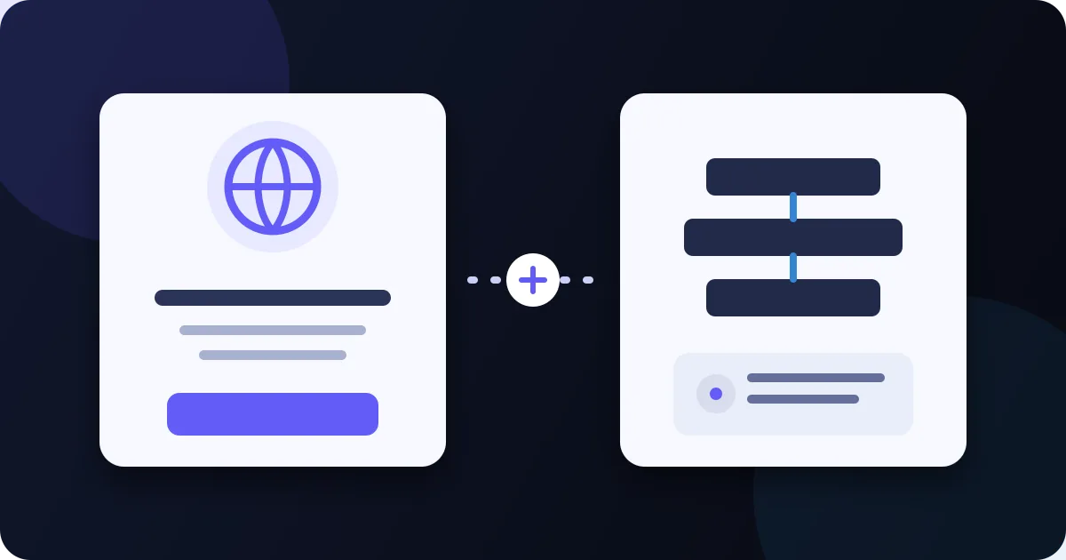 A domain identity card connected to a separate website hosting stack and ownership record