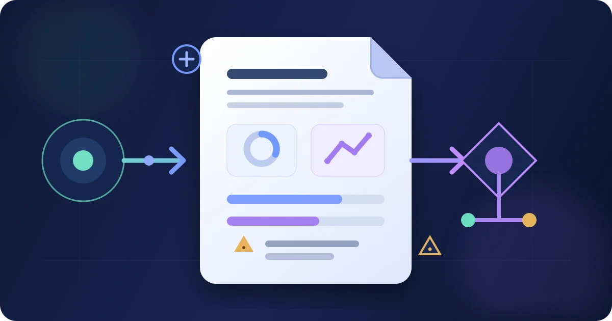 Abstract proposal sheets connecting an event concept, evidence, review flags, and conditional approval handoff