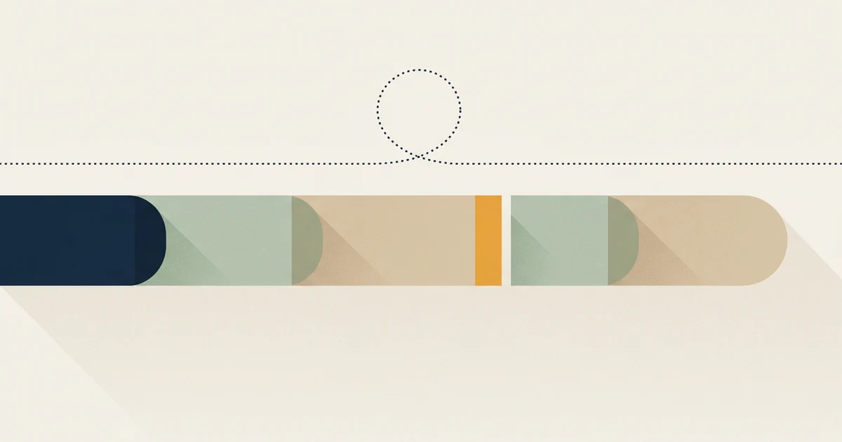 Illustrative timeline band of uneven stages with a separate waiting loop running above it