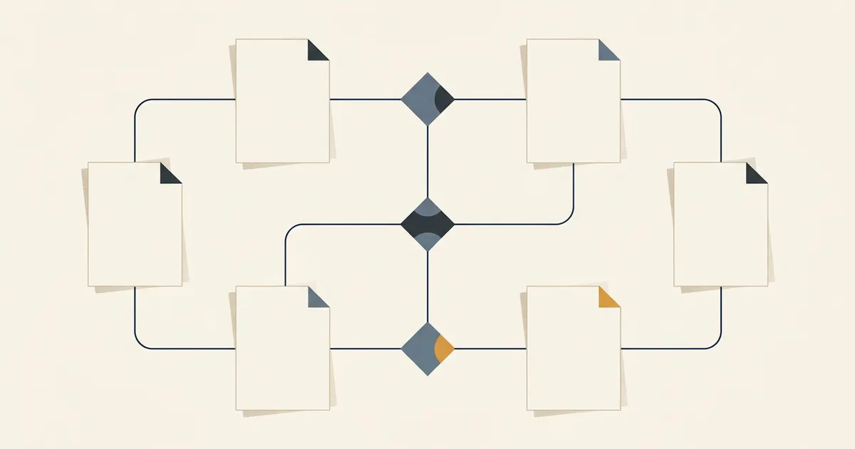 Abstract planning cards connected across an incident coordination and review loop