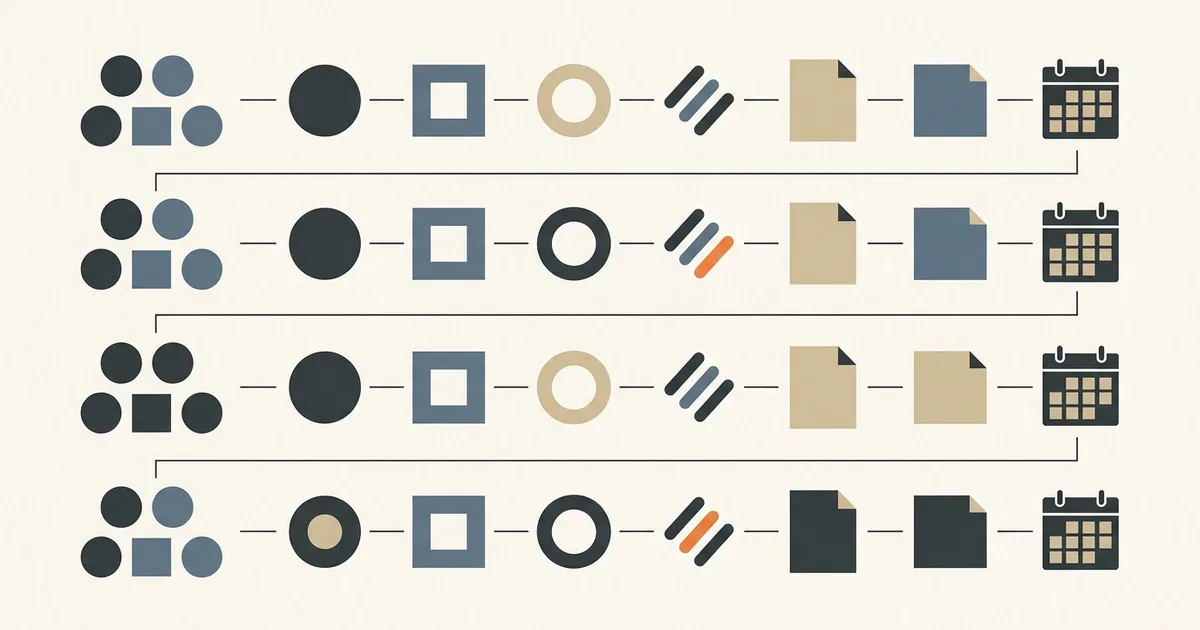 Illustrative stakeholder groups moving through review evidence into separate project records and review dates