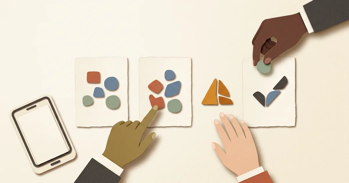 Three representative reviewers arranging abstract evidence cards around a release decision