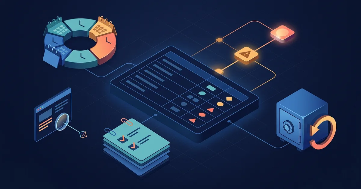 Illustrative maintenance ledger connecting review cadence, evidence, escalation, and recovery checkpoints